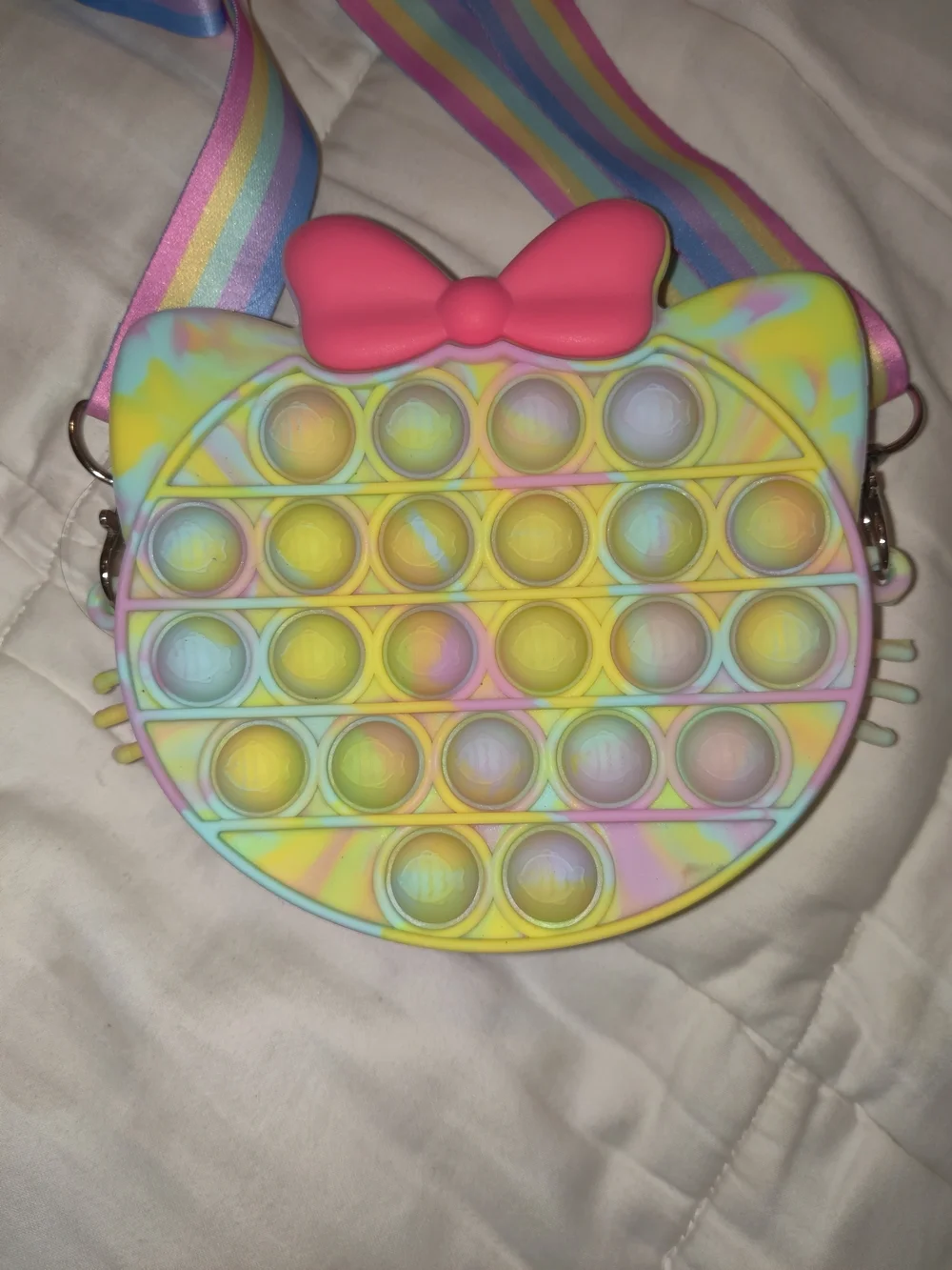 Source Unknown Pastel Rainbow Cat Pop Bubble Crossbody Bag with Pink Bow